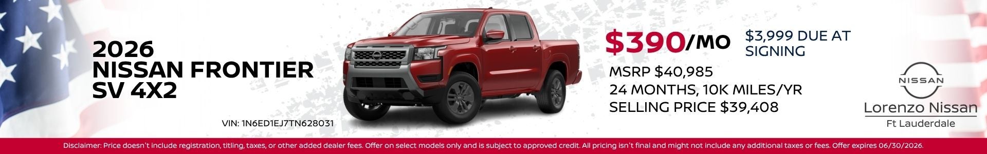 2026 Nissan Frontier SV Offer Banner