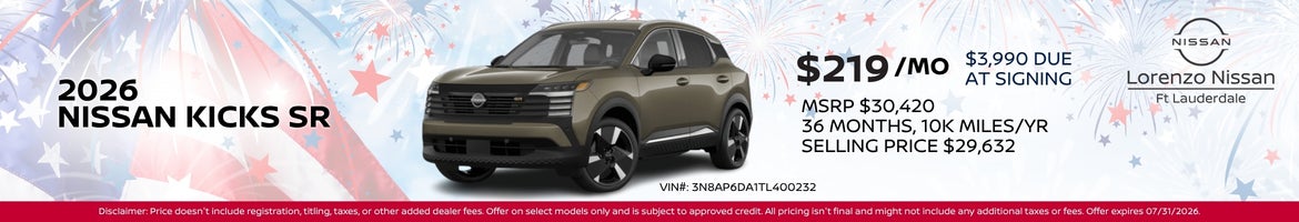 2026 Nissan Kicks SR Offer Banner