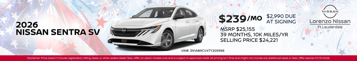2026 Nissan Sentra SV Offer Banner