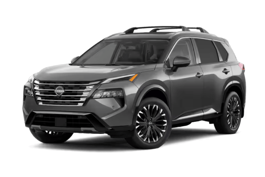 2026.5 Nissan Rogue Platinum in Gun Metallic in three quarter angle.