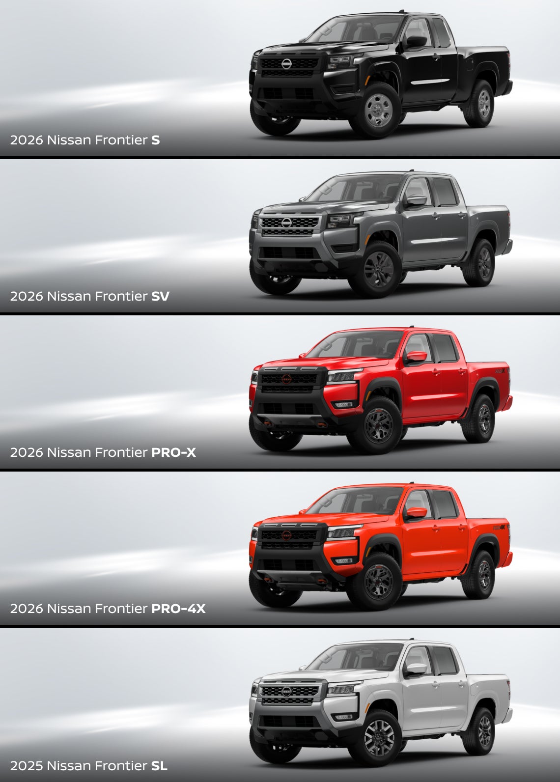 2026 vs. 2025 Nissan Frontier: Trim Levels